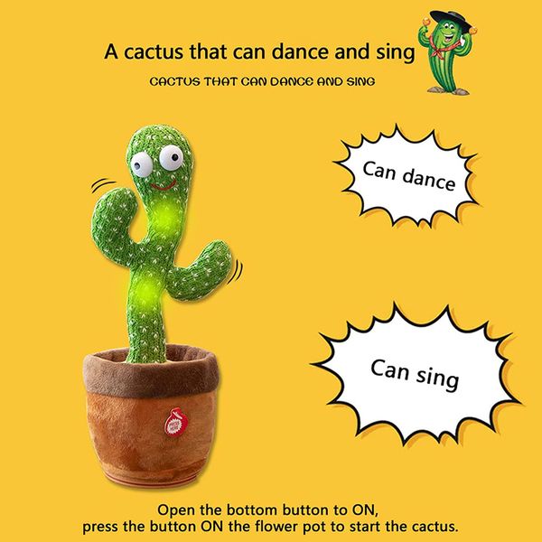 Dancing Shaking Cactus Toy with Recording and Singing of Songs