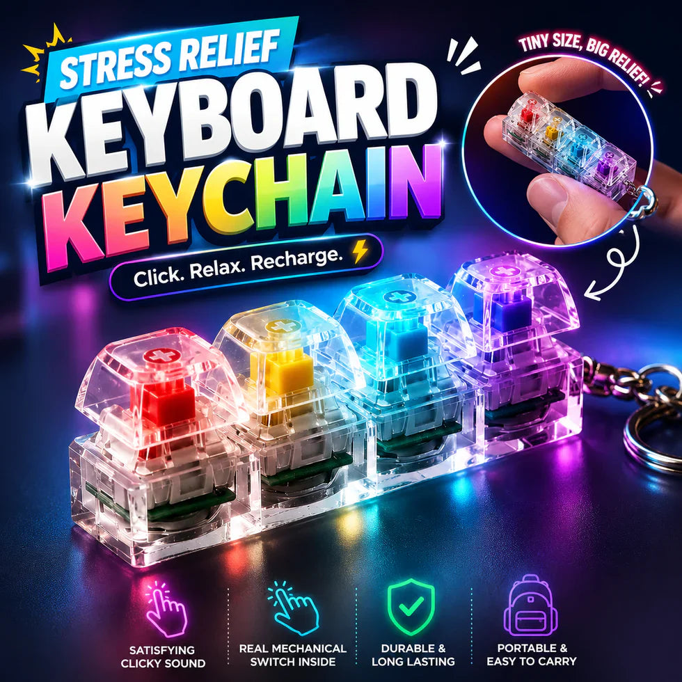 Keyboard Fidget Stress Relief Keychain for Kids & Adults (KC)