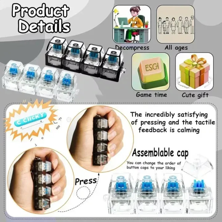 Keyboard Fidget Stress Relief Keychain for Kids & Adults (KC)
