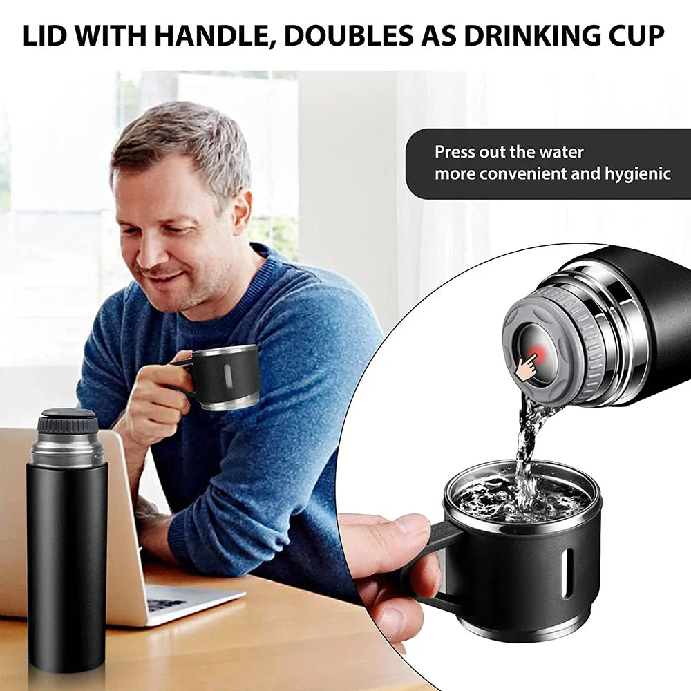 4-in-1 Stainless Steel Vacuum Water Bottle 500ml with 3 Leak-Proof Cups – Perfect for Gym, Home & Outdoor