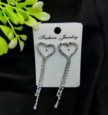 Imported Heart Drop Long Earrings – Tarnish-Free Sparkling Jewelry for Girls & Women