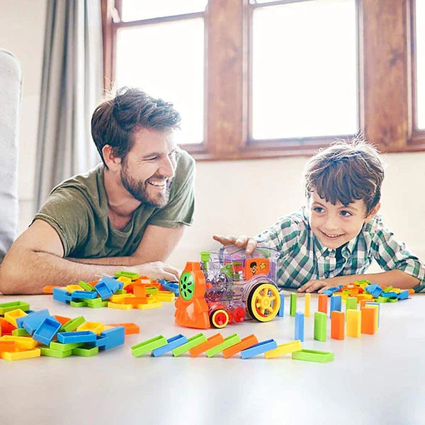Domino Train Toy Blocks Set with Lights & Sounds – Automatic Domino Setup Toy for Kids